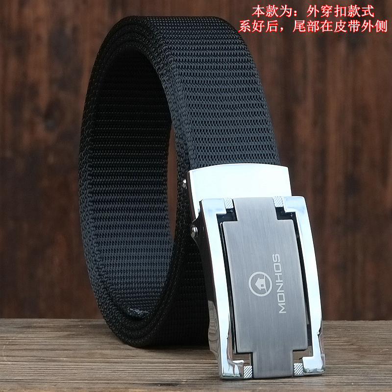 盛世尼曼无牙无孔扣金属头尼龙帆布皮带腰带裤带外内穿扣潮男士女生款