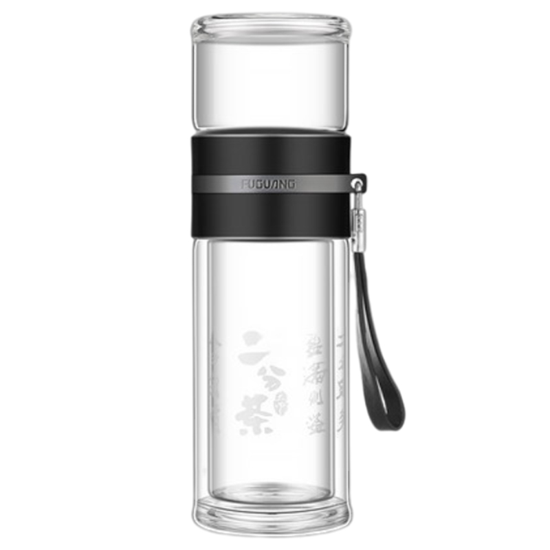 富光 G1601-SH-240 二分茶玻璃杯双层水晶泡茶杯便携防漏 240ml(单位:件)