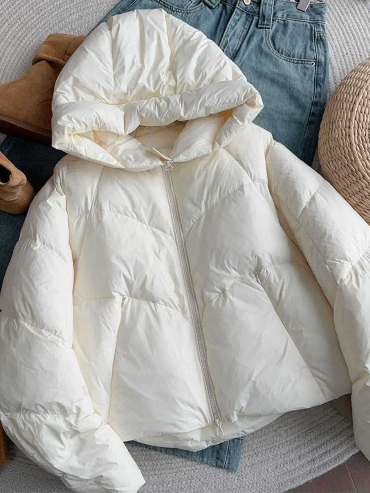 2025年新款冬季时尚简约短款棉服女时尚洋气宽松加厚保暖外套潮 米白色 M（推荐105-125斤）