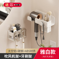 丹乐(DANLE) 吹风机置物架吹风机架子放置架免打孔卫生间收纳架电风筒支架挂架 白色-两杯牙刷架+吹风机架