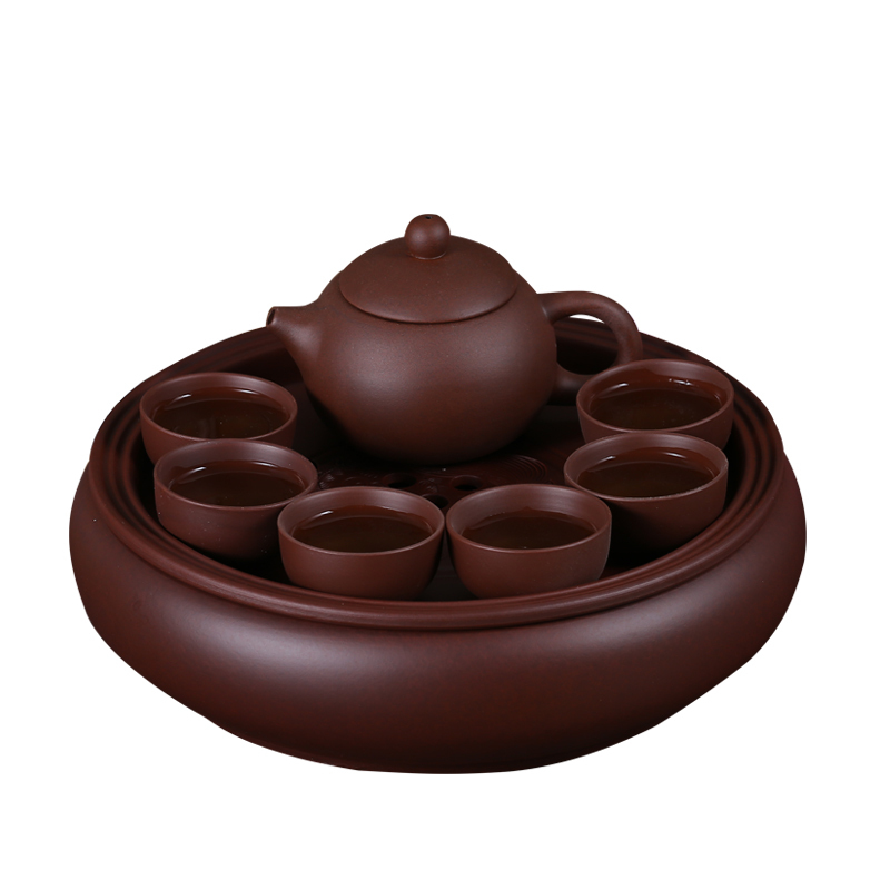 现代茶具套装家用功夫紫砂茶盘潮汕陶瓷茶杯整套泡茶简约圆形茶壶纯