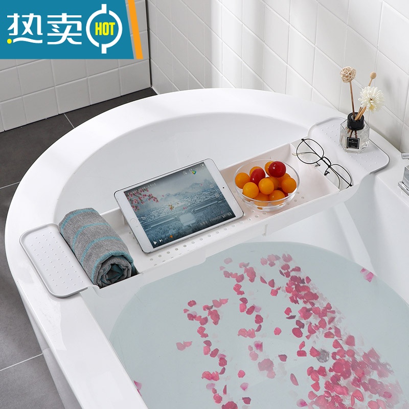 敬平伸缩沥水浴缸架卫生间浴室塑料洗澡盆置物架多功能收纳架子 [2个实惠装]黑+灰浴室置物架高清大图