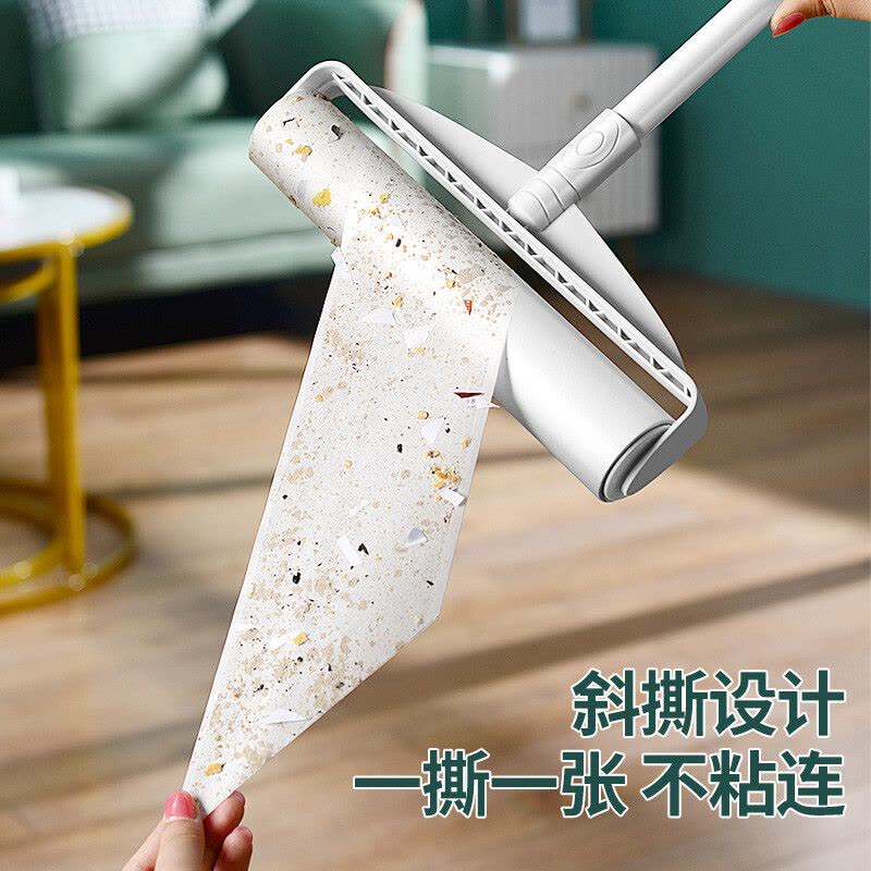 长柄粘毛器滚筒大号地板地毯清洁宠物毛发粘尘滚筒可撕式替换卷纸加长杆沾毛滚刷图片
