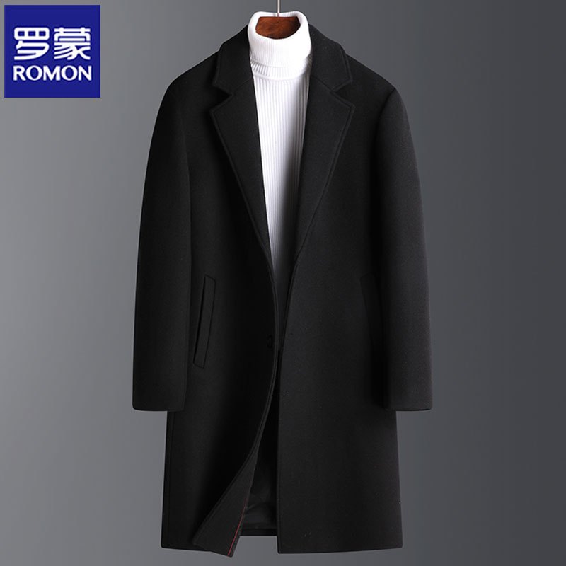 罗蒙羊毛呢大衣男中长款秋冬季加棉韩版外套男士商务休闲呢子风衣