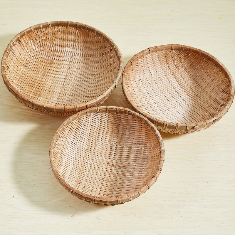 手工竹编筲箕馒头纳丽雅收纳筐竹制品篮子洗菜装 簸箕