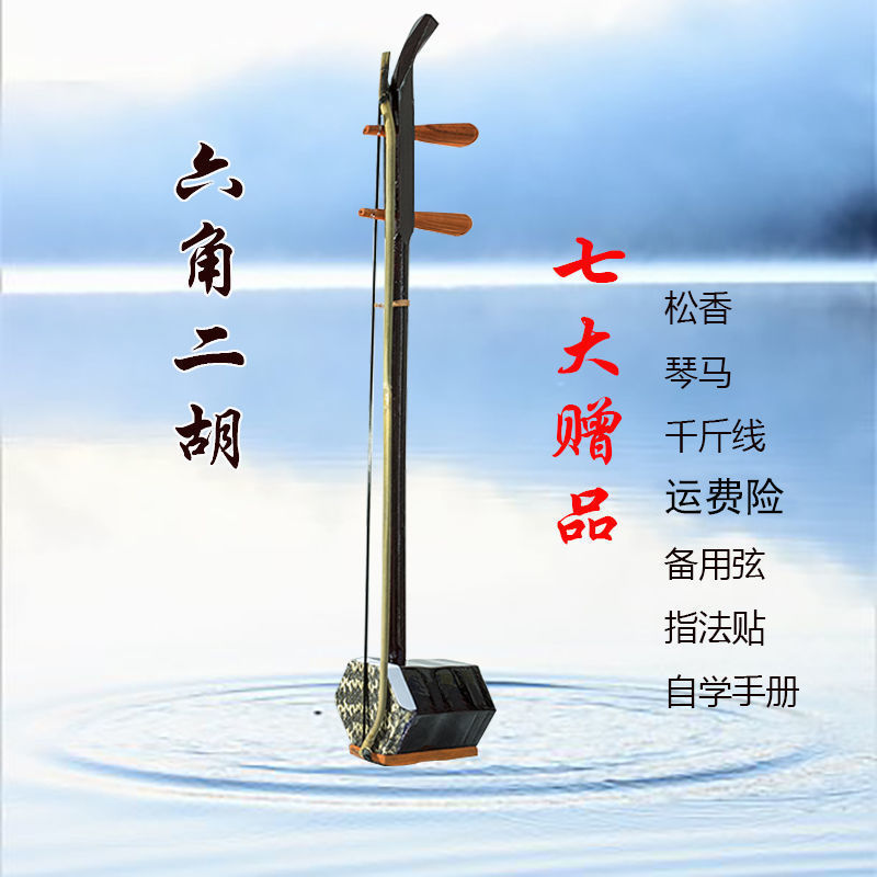 六角二胡乐器成人初学者儿童入门练习演奏胡琴民族乐器送松香备弦 胡琴(六角二胡+7赠品) 不加教材