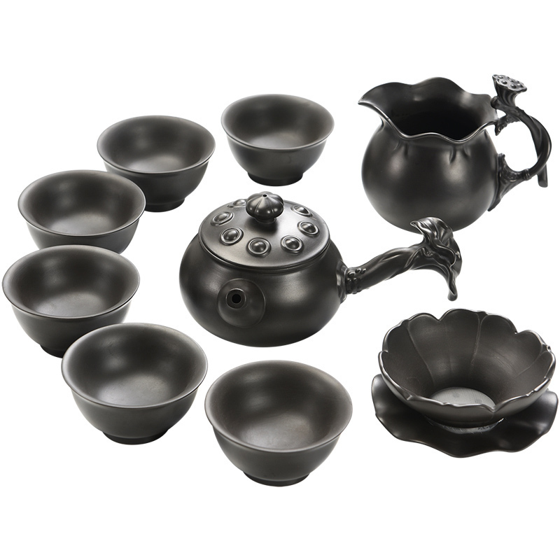 整套宜兴紫砂功夫茶具套装 老紫泥茶壶盖碗茶杯礼品办公套装_394