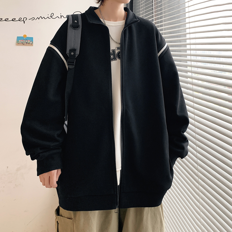 开衫卫衣男士春秋款运动棒球服宽松男装立领拉链外套夹克上衣.