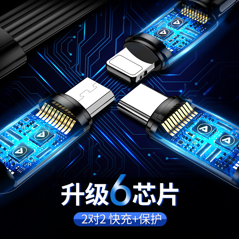 邻家-一拖三成型充电线-黑色1.0米 5A超级快充 智能控温 安全护机 三线快充 三合一手机数据线 多口通用 (1)