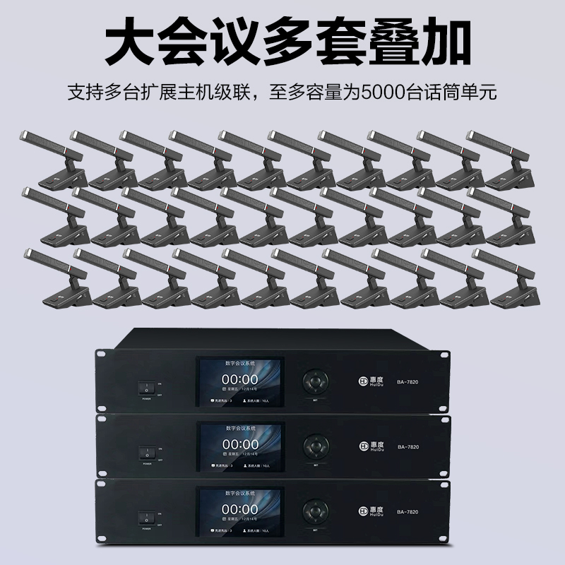 惠度(HuiDu)BA-7820有线手拉手会议麦克风桌面式自动跟踪远距拾音工程演讲表决智能方管电容话筒一拖三十高清大图