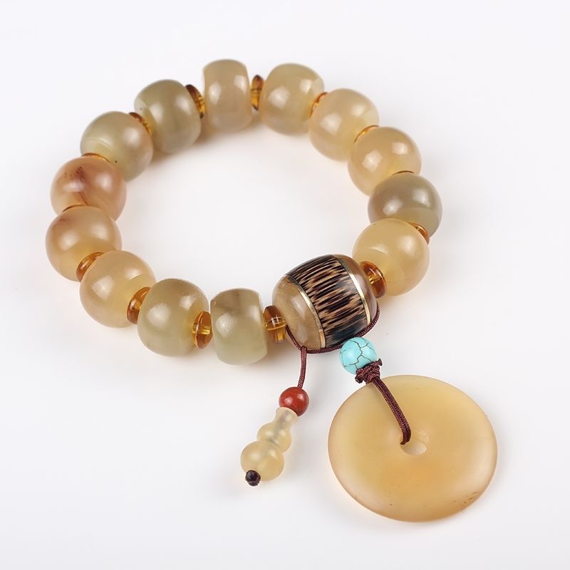 天然西藏羊角手串清热解凉搭配金丝竹羊角平安扣佛珠手链男女 平安