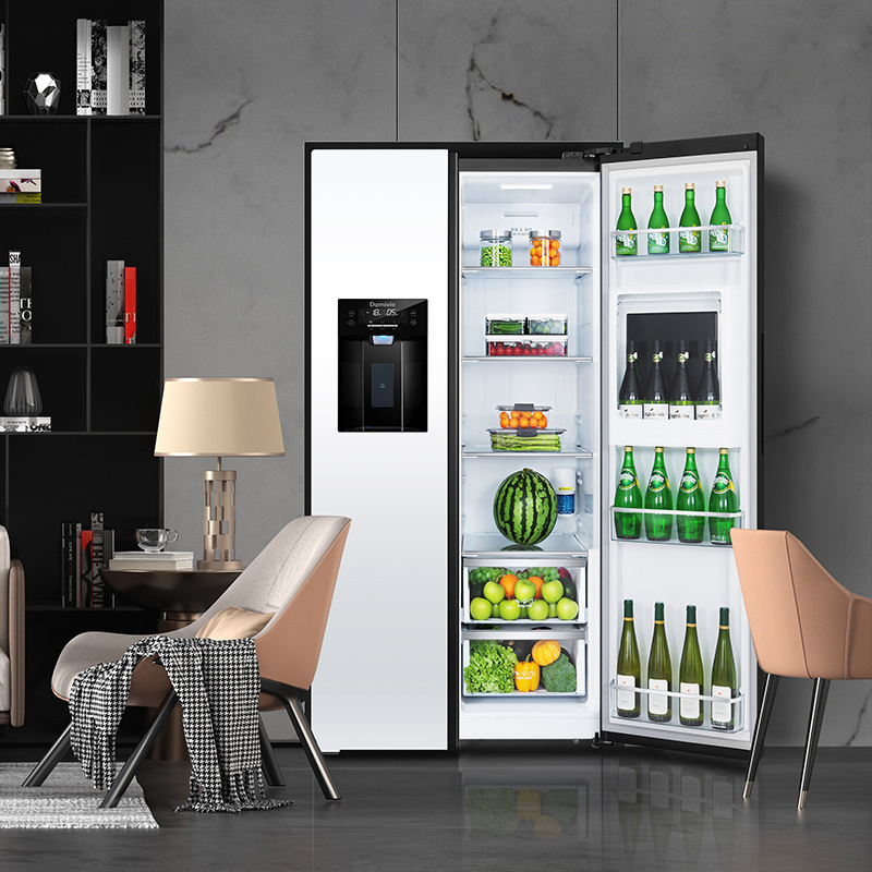 英国达米尼573l双开门制冰冰箱一体机家用智能对开门嵌入式电冰箱