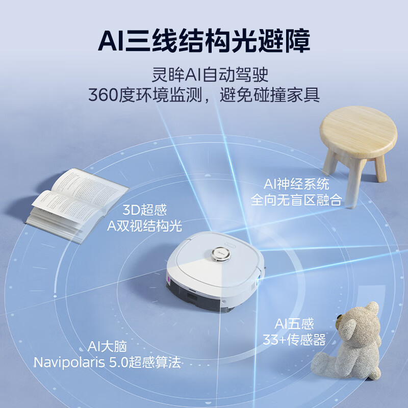 美的(Midea)扫地机器人扫拖一体 灵眸W20 Pro 洗地机器人 履带式活水洗地自动集尘猫狗宠物毛发克星洗地机