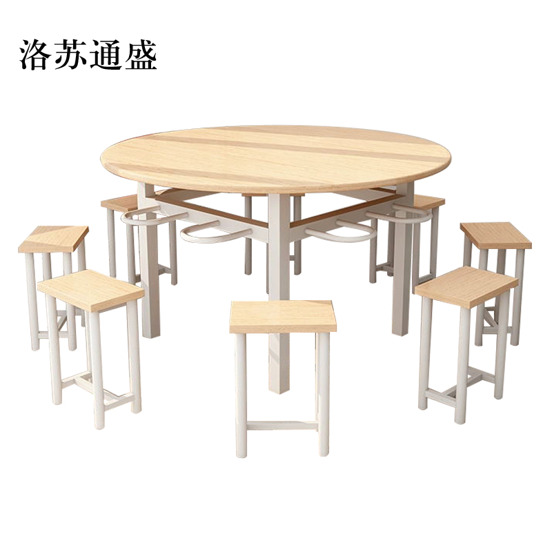 洛苏通盛餐桌学校食堂小吃店快餐桌椅饭堂橡木色圆桌1200*750【含椅】
