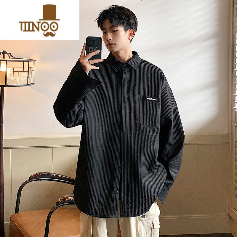 YANXU胖胖哥潮牌vintage衬衫男士大码翻领衬衣港风宽松胖子外胖高清大图