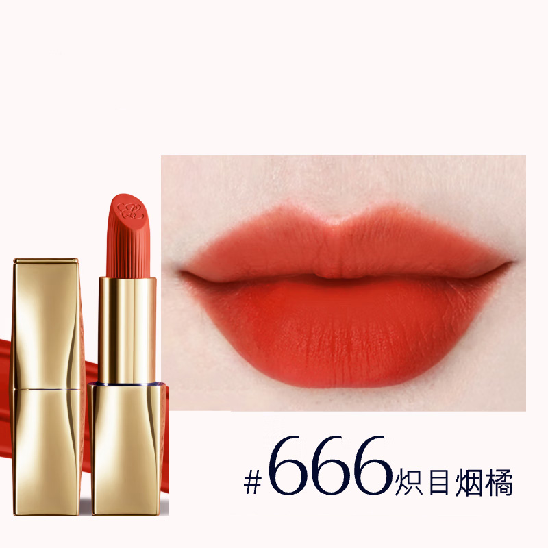 雅诗兰黛唇膏哑光显白绝色由我绒雾#666炽目烟橘3.5g高清大图