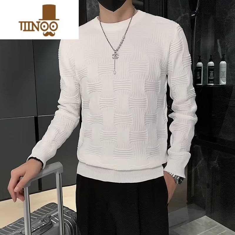 YANXU感纯色圆领毛衣男韩版百搭针织衫冬季新款潮流帅气休闲线衣图片