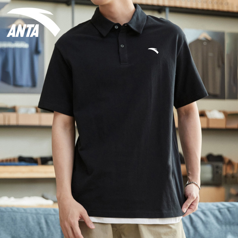 安踏男士短袖t恤男2022夏季新款纯色上衣男装速干翻领polo衫