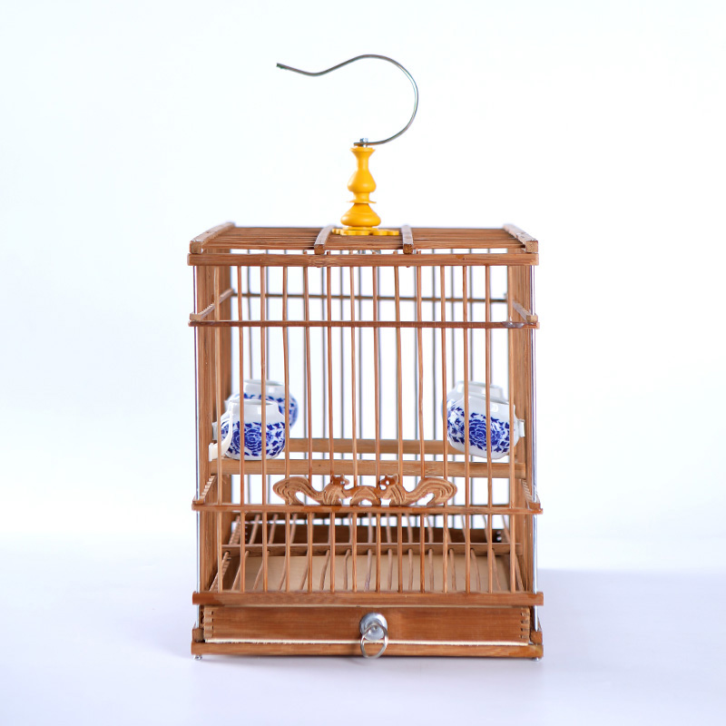 特价鸟笼竹制鸟笼贝子靛颏红子玉鸟鸟笼竹子鸟笼长方形鸟笼带配件高清大图