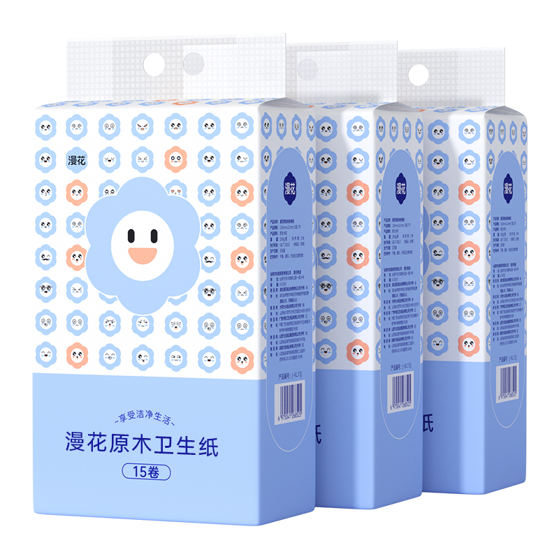 漫花悬挂式卷纸家用实惠装 笑脸卷纸 5层 1500g*1提(计价单位:提)蓝白色