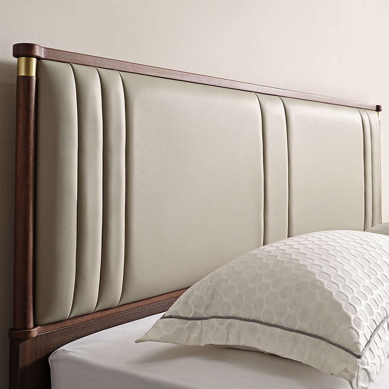 全友家居新中式卧室生态科技皮舒适软靠床屏橡胶木板木床双人床高清大图