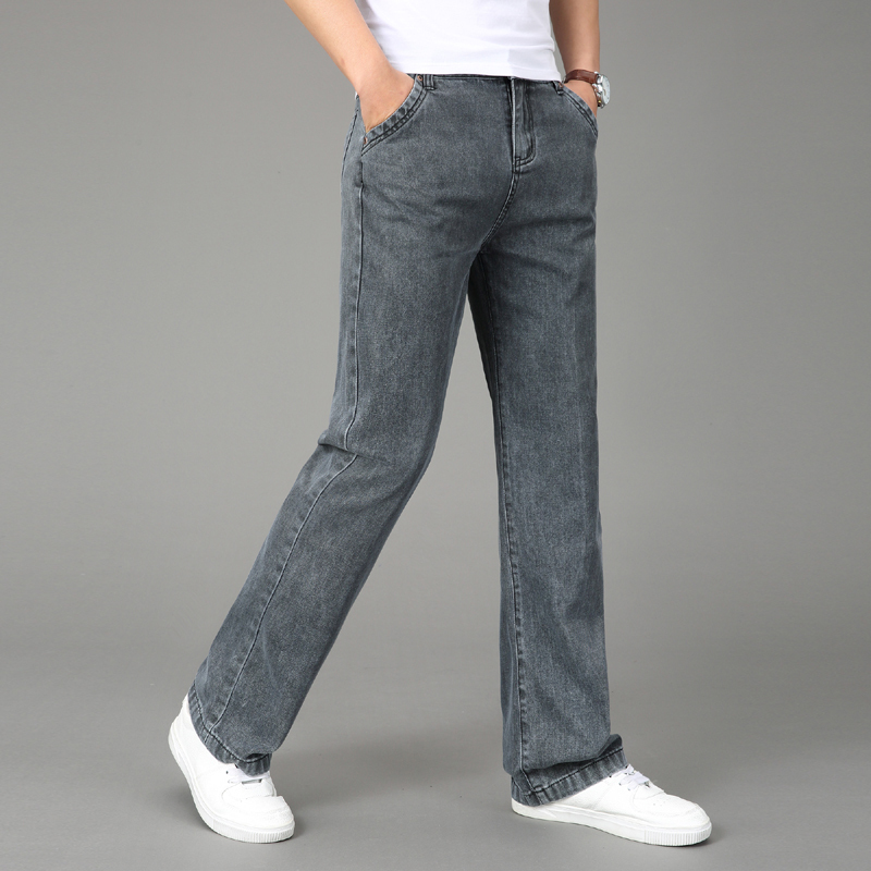 yuansu冬季加大码宽裤脚口男士直筒牛仔裤阔腿大脚腿粗宽松长裤商务