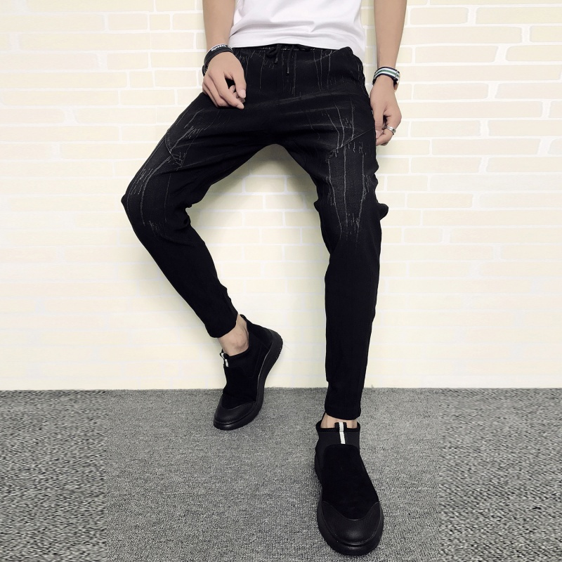 精神小伙牛仔裤男韩版时尚修身小脚裤夏款棉弹九分裤网红个性裤子