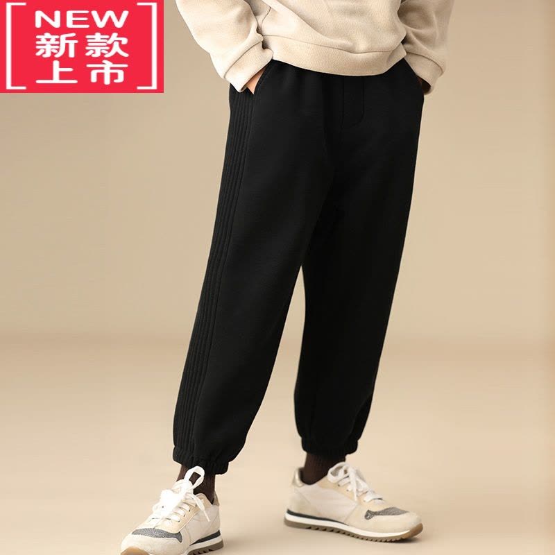 可莉允童装冬季新品男女儿童亲子黑色松紧腰加绒保暖棉质束脚运动裤保暖裤图片