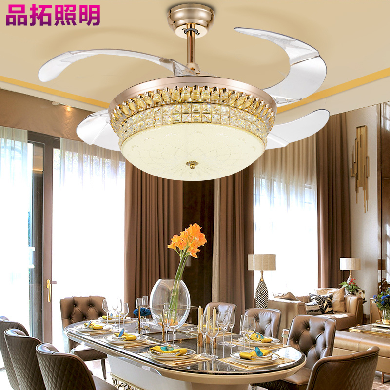 Grevol品拓PINTUO 风扇灯隐形吊扇灯led水晶风扇吊灯简约现代吸顶灯铁艺饭厅餐厅灯客厅灯大气家用灯具22M2