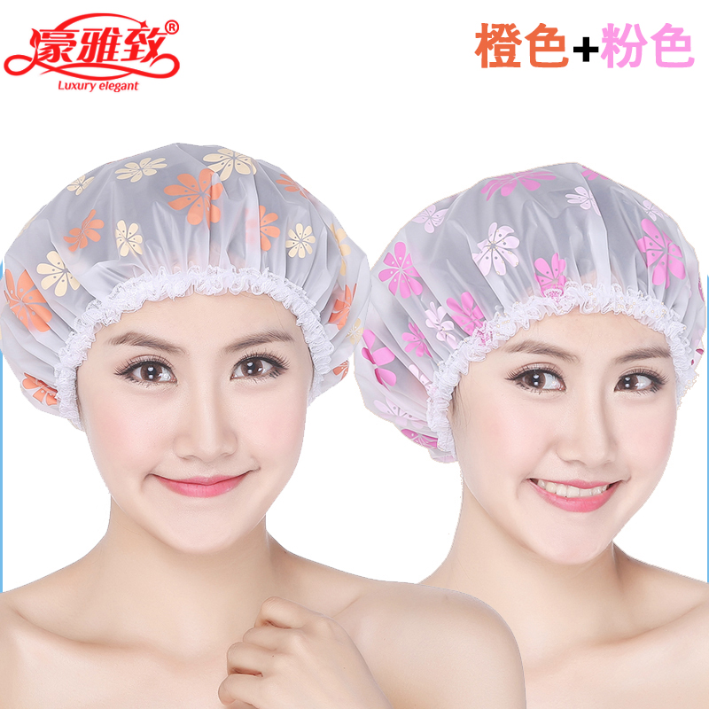 浴帽女洗澡成人加厚防水帽可爱发膜专用护理沐浴家用厨房防油烟帽 三维工匠 粉色+橙色高清大图