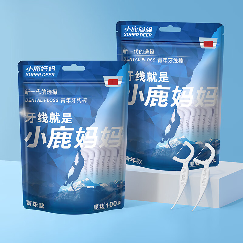 小鹿妈妈牙线棒 小鹿 青年款100支 立式袋*6袋高清大图