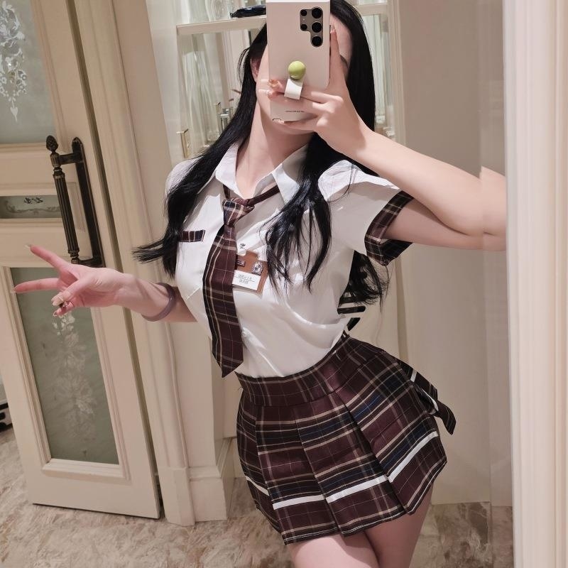 长夜漫漫情趣内衣性感cos制服诱惑jk短裙激情女纯洁学生装女2205 学生装+黑网袜 均码(80-120斤)