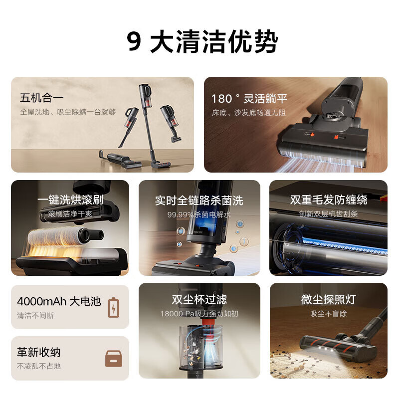 米家小米无线洗地机3 Max 扫地吸尘洗拖除螨多合一 180°躺平全屋清洁 全链杀菌 热风烘干 家用吸尘器高清大图