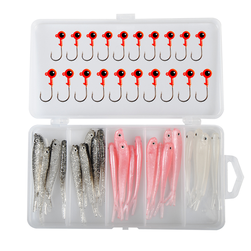 路亚软饵初学者铅头钩德州钓组套装夜光饵假鱼饵卷尾蛆软虫套装国杰睿鑫 