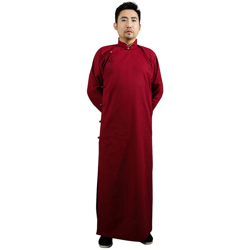 棉麻相声大褂民国长衫评书快板教书先生粗布演出服装长袍大马褂男酒