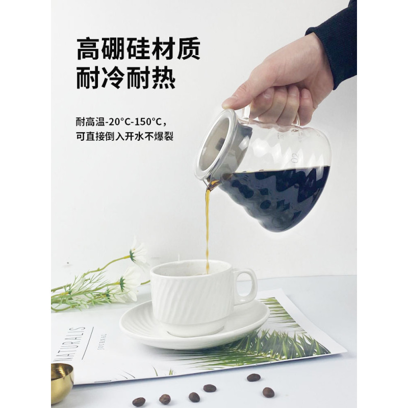 手冲咖啡壶套装家用入门滴漏式v60滤杯玻璃分享壶挂耳长嘴细口壶|套装8(木质拖+玻璃滤杯+分享壶滤纸+手冲壶