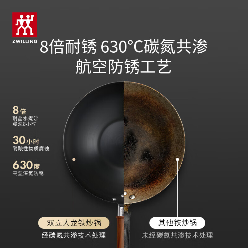 双立人 家用免开锅0涂层铁制龙炒锅 30cm 1029791高清大图