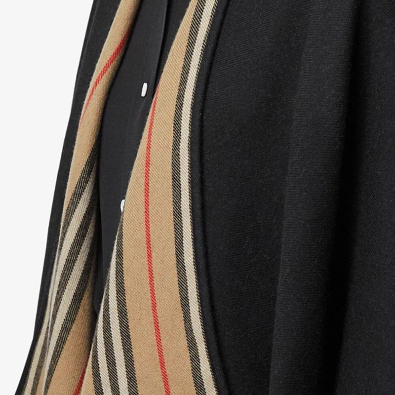 巴宝莉burberry黑色标志性条纹装饰羊毛披肩外套双面斗篷8018496