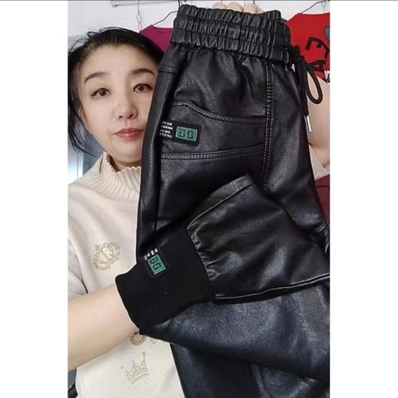 皮裤加绒加厚2021秋冬新款松紧腰高腰百搭收脚铅笔裤
