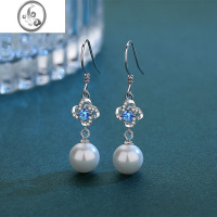 JiMi珍珠银杏叶耳钉女S925银银耳饰2023年新款潮耳环女小众设计感耳5 S999纯银四叶草贝珠蓝色礼盒礼袋包装