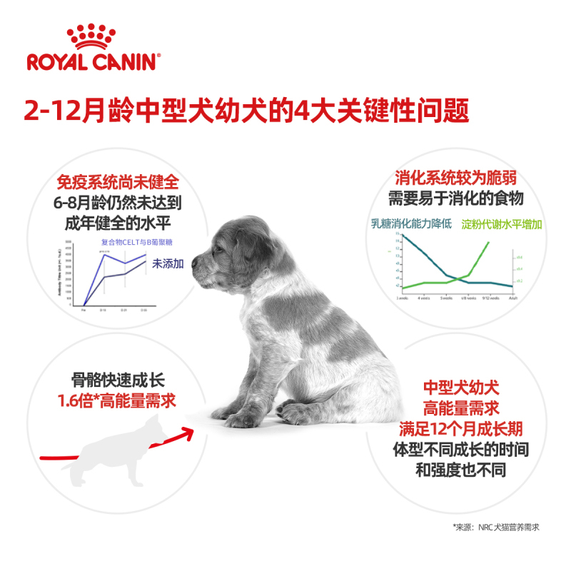 皇家(royal canin) 狗粮 中型犬 幼犬粮 MEJ32 4kg 萨摩耶哈士奇柯基狗干粮犬主粮