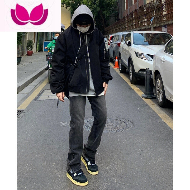 七斓2023早春美式高街做旧水洗直筒牛仔裤男国潮牌hiphop嘻哈百搭长裤
