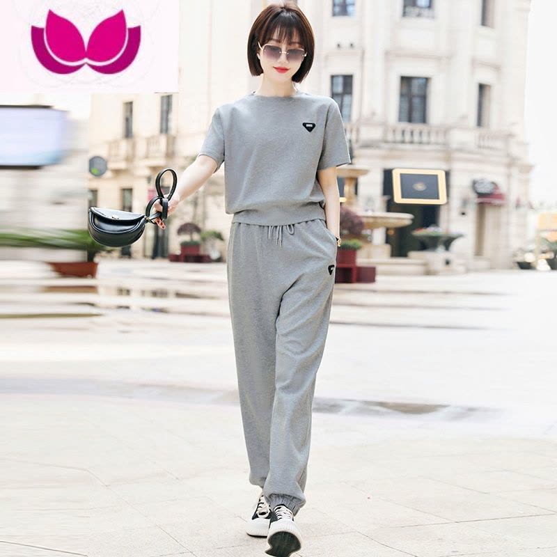 七斓运动套装女夏2023新款大码宽松圆领短袖休闲跑步服洋气套图片