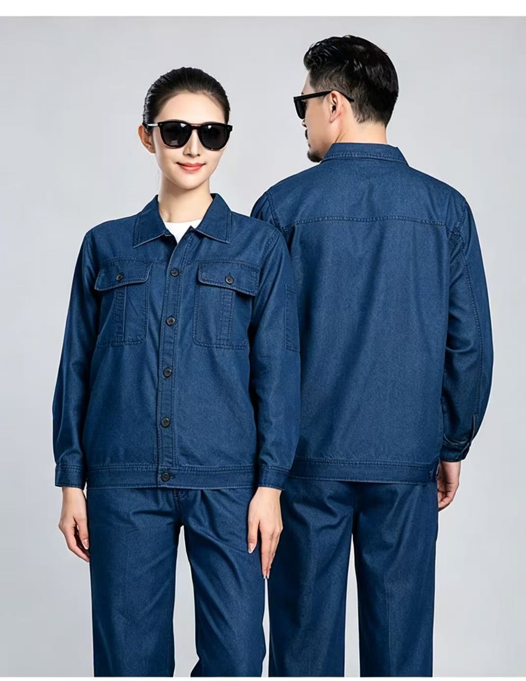 路安保牛仔工作服套装NZ2202纽扣薄款套高清大图