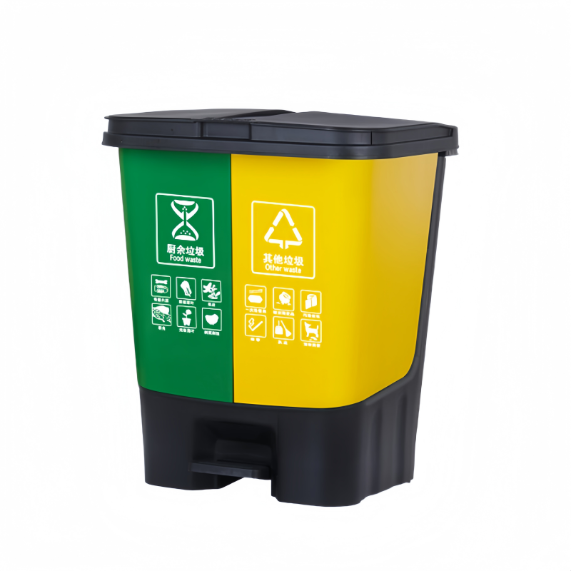 塑料脚踏分类垃圾桶高清大图