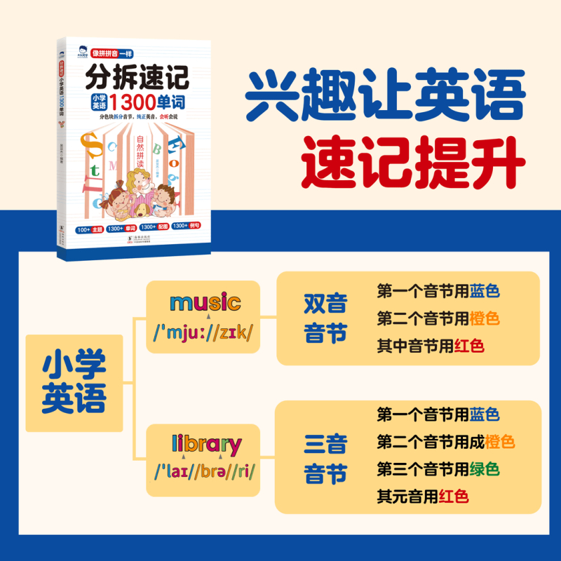 [单本]分拆速记小学英语1300单词 小学通用 [正版]大头同学自然拼读记单词 分拆速记小学英语1300单词 扫码听读版