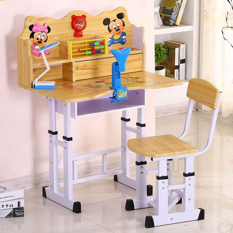 儿童学习书桌小孩桌子男女孩作业课桌椅组合套装小学生家用可升降 优质加大吸塑款X87米奇木纹色 桌椅一套图片