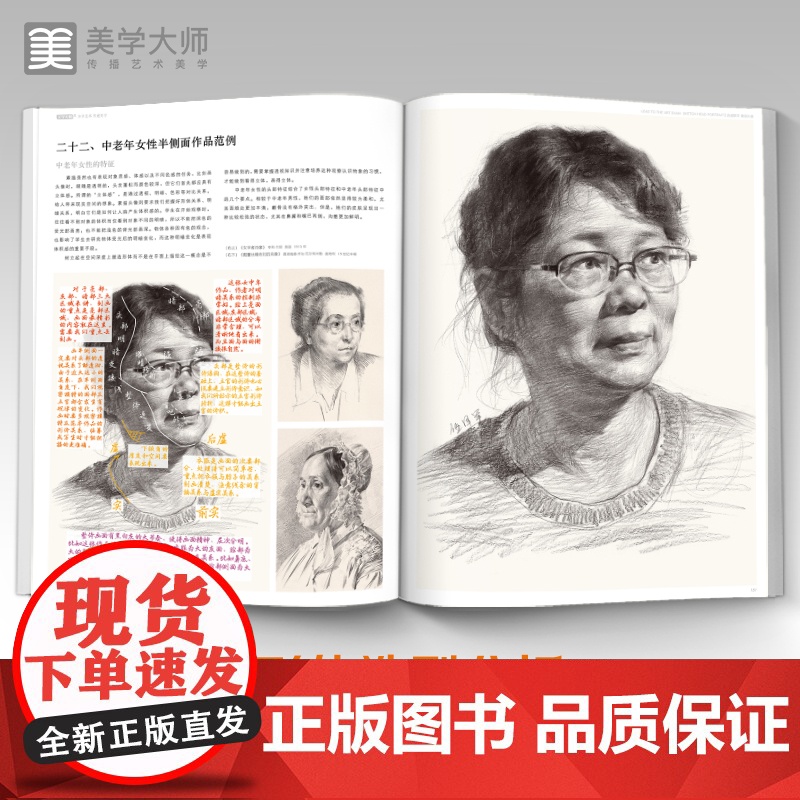 直通联考素描头像 人物临摹书结构五官体块深度分析教程对画写生绘画照片范本美术高考联考美院敲门砖大8开八开教材书籍高清大图