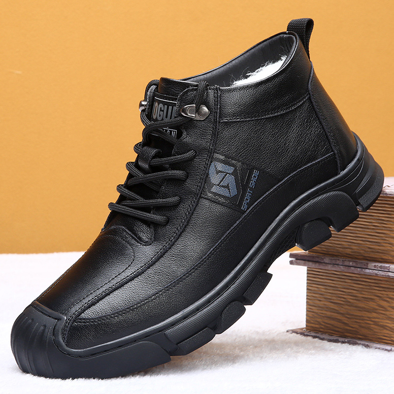 真皮男鞋2025冬季新款百搭棉鞋男加绒加厚保暖爸爸鞋一脚蹬老人鞋高清大图