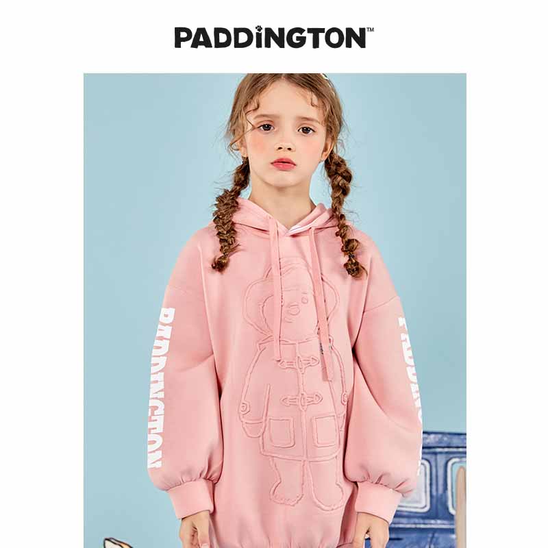 Paddington Bear帕丁顿熊童装女童卫衣春季连帽卫衣连衣裙